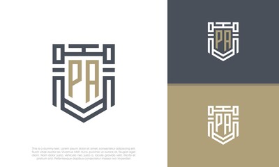 Luxury Shield Letter PA Logo Design. Initial Letter Logo.