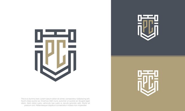 Luxury Shield Letter PC Logo Design. Initial Letter Logo.