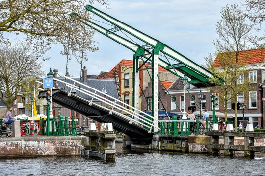 Typical Dutch scene, a quiet wait at the lock of Leidschendam, an important route for fish on their way to their breeding areas. Netherlands, Holland, Europe
