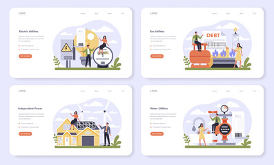 Utilities sector of the economy web banner or landing page set.