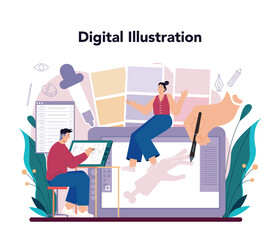 Illustration designer. Artist drawing picture for book and magazines