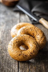 Whole grain baked bagel.
