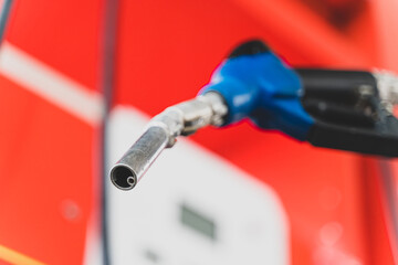 close up Fuel dispenser of gasoline pump. Concept transportation fuel of gasoline oil.