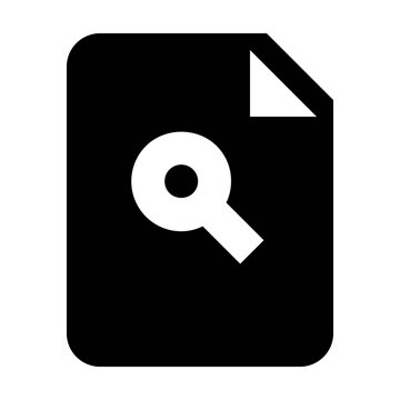 Document icon vector with search magnifying glass for business and finance in a glyph pictogram illustration