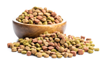 Dry kibble animal food. Dried food for cats or dogs.