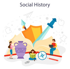 Social history concept. History school subject. Idea of science and education