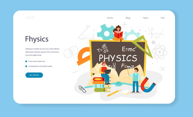 Physics school subject web banner or landing page. Scientist