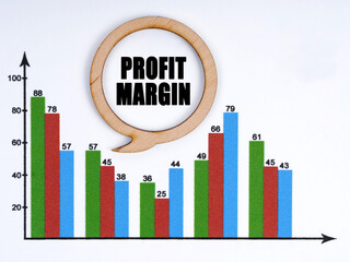 On the table are reporting graphics and a thought plate, inside of which it is written - PROFIT...