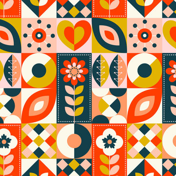 Scandinavian pattern design. Simple modern retro background. Minimalist abstract scandinavian wallpaper. Bauhaus geometric texture. Folk nordic ornament. Fashion trendy textile. Vector illustration.