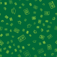 Set line Graduation cap, Online class and Exam sheet with A plus grade on seamless pattern. Vector