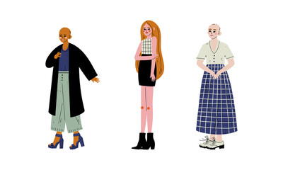 Young Diverse Woman Standing Loving Their Body and Appearance as Self Acceptance Vector Set