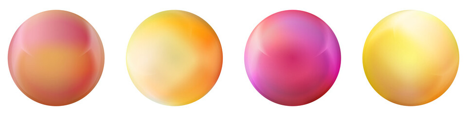 Set with glass colorful balls. Glossy realistic ball, 3D abstract vector illustration highlighted on a white background. Big metal bubble with shadow
