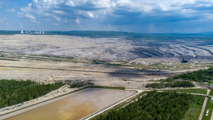 Aerial view of Coal mine for Turow power plant in Bogatynia, Poland.