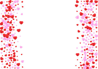 Fototapeta na wymiar Violet Confetti Background White Vector. Day Backdrop Heart. Red Romance Pattern. Pink Confetti Folded Texture. Tender Elegant Frame.