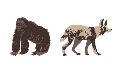 Hyena and Gorilla as African Animal Vector Set