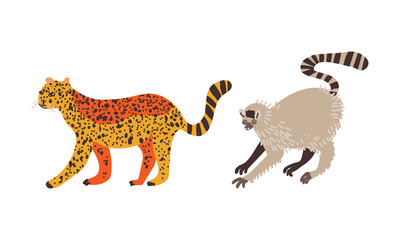 Spotted Cheetah and Lemur as African Animal Vector Set