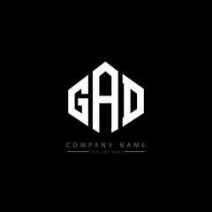 GAD letter logo design with polygon shape. GAD polygon logo monogram. GAD cube logo design. GAD hexagon vector logo template white and black colors. GAD monogram, GAD business and real estate logo.  - obrazy, fototapety, plakaty