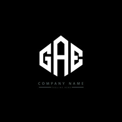 GAE letter logo design with polygon shape. GAE polygon logo monogram. GAE cube logo design. GAE hexagon vector logo template white and black colors. GAE monogram, GAE business and real estate logo. 