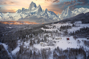 Digital art. Natural landscape with fog and mystical planet or moon.