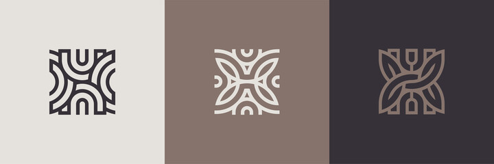 Geometric minimal logotype set. Creative linear shapes design. 