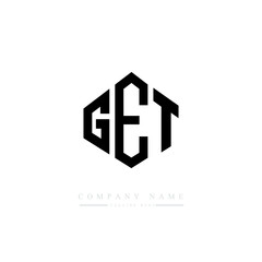 GET letter logo design with polygon shape. GET polygon logo monogram. GET cube logo design. GET hexagon vector logo template white and black colors. GET monogram, GET business and real estate logo. 