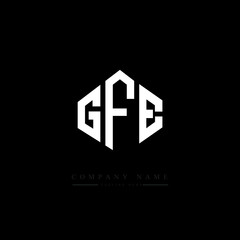 GFE letter logo design with polygon shape. GFE polygon logo monogram. GFE cube logo design. GFE hexagon vector logo template white and black colors. GFE monogram, GFE business and real estate logo. 