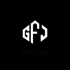 GFJ letter logo design with polygon shape. GFJ polygon logo monogram. GFJ cube logo design. GFJ hexagon vector logo template white and black colors. GFJ monogram, GFJ business and real estate logo. 