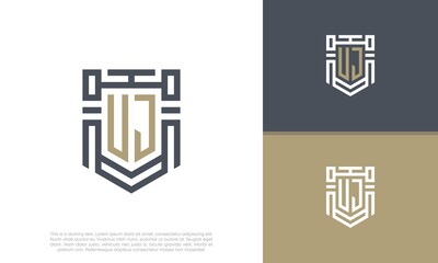 Luxury Shield Letter UJ Logo Design. Initial Letter Logo.