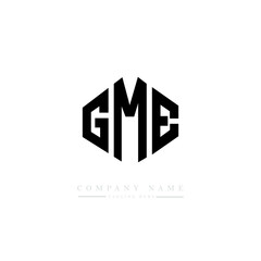 GME letter logo design with polygon shape. GME polygon logo monogram. GME cube logo design. GME hexagon vector logo template white and black colors. GME monogram, GME business and real estate logo. 