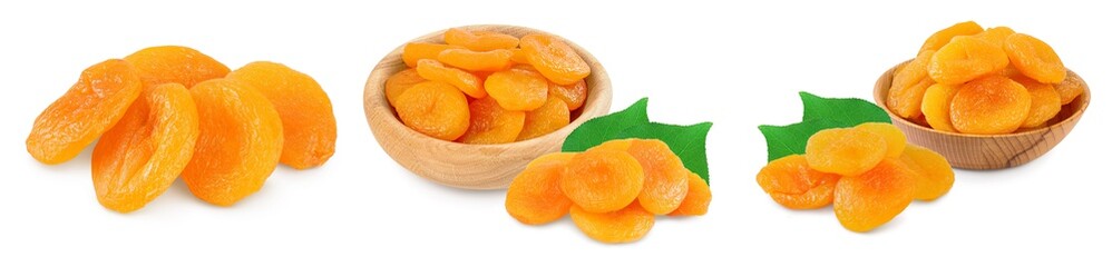 Dried apricots isolated on white background with clipping path and full depth of field. Set or collection