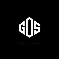 GOS letter logo design with polygon shape. GOS polygon logo monogram. GOS cube logo design. GOS hexagon vector logo template white and black colors. GOS monogram, GOS business and real estate logo. 