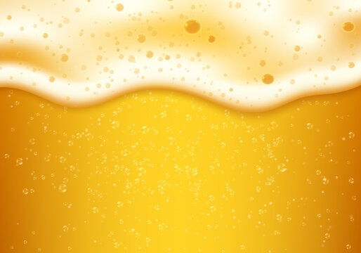 Lager beer foam and bubbles. Vector realistic background