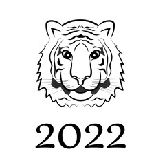 Happy New year 2022. The year of the tiger of lunar Eastern calendar. Creative tiger logo and number 2022 on a white background. Happy New Year Greeting Card.