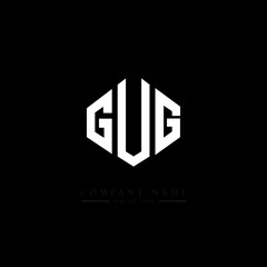 GUG letter logo design with polygon shape. GUG polygon logo monogram. GUG cube logo design. GUG hexagon vector logo template white and black colors. GUG monogram, GUG business and real estate logo. 