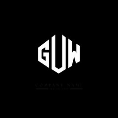 GUW letter logo design with polygon shape. GUW polygon logo monogram. GUW cube logo design. GUW hexagon vector logo template white and black colors. GUW monogram, GUW business and real estate logo. 