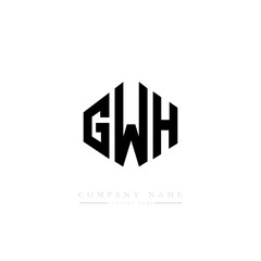 Obraz premium GWH letter logo design with polygon shape. GWH polygon logo monogram. GWH cube logo design. GWH hexagon vector logo template white and black colors. GWH monogram, GWH business and real estate logo. 