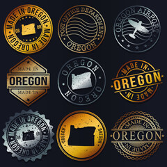 Oregon, USA Business Metal Stamps. Gold Made In Product Seal. National Logo Icon. Symbol Design Insignia Country.