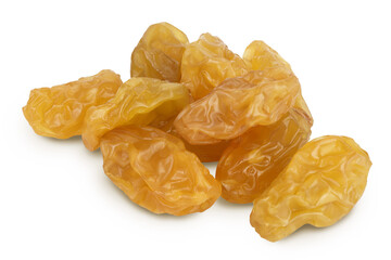 Yellow raisin isolated on white background with clipping path and full depth of field