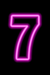 Neon pink number 7 on black background. Serial number, price, place