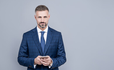 agile business blogging. modern communication technology. man blogger use phone.