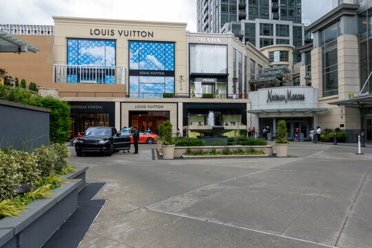 Bellevue, WA USA - circa June 2021: View of valet parking offered outside the Shops of Bravern shopping district in downtown Bellevue