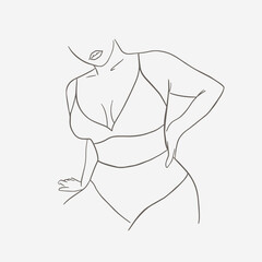 Minimalistic female figure. Linear female body. Modern abstract line art style. Vector illustration. 