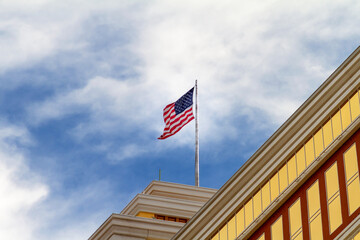 United States flag on a building’s roof