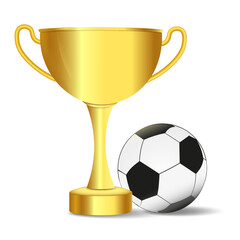 Gold trophy cup with ball