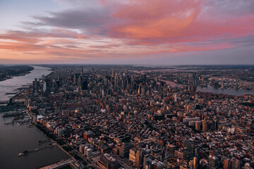 An Aerial View of Lower Manhattan and Hudson River in New York City - obrazy, fototapety, plakaty