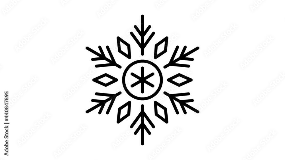 Poster snowflake line icon animation motion graphics 4k video motion illustration sign. outline doodle styl