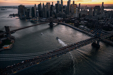 An Aerial View of Two Bridges and Lower Manhattan in New York City