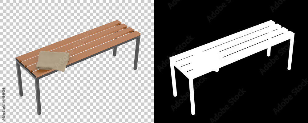Poster locker room bench isolated on background with mask. 3d rendering - illustration