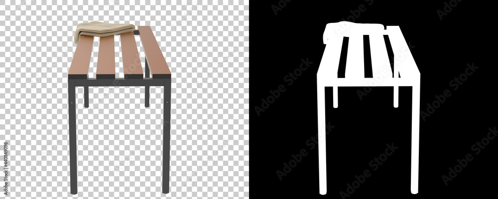 Poster locker room bench isolated on background with mask. 3d rendering - illustration