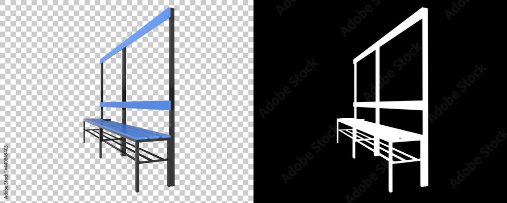 Poster locker room bench isolated on background with mask. 3d rendering - illustration